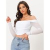 Allegra K Women's Ruched Off Shoulder Push Up Party Mesh Sheer Long Sleeve Corset Crop Top - 2 of 4