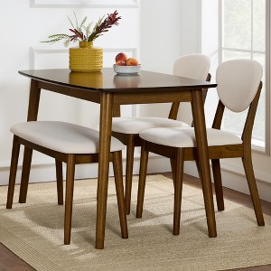 Best Choice Products 4-Piece Mid-Century Modern Upholstered Wooden Dining Set w/ 2 Chairs, Bench - Walnut/Cream - 1 of 4