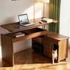 Okak 55.1IN Home Office Desks with Storage Shelves, L Shaped Desk with Adjustable Height, Folding Table for Living Room, Bedroom, Study, Walnut - 2 of 4