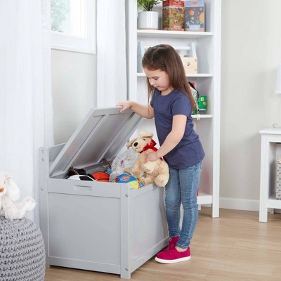 Gray Wooden Toy Chest with Safety-Hinged Lid