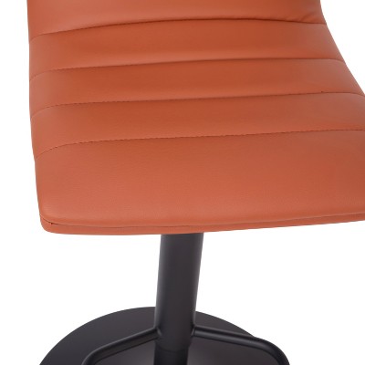 Cognac Vinyl Adjustable Swivel Barstool with Black Metal Base