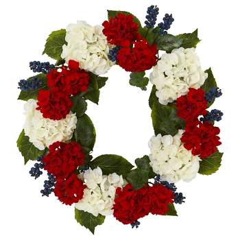 Nearly Natural 21” Geranium and Blue Berry Artificial Wreath