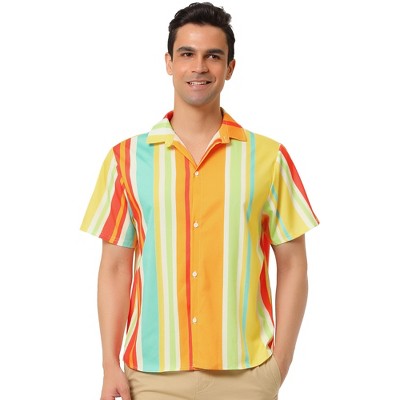 Lars Amadeus Men's Short Sleeve Button Down Summer Beach Vertical Striped Shirts