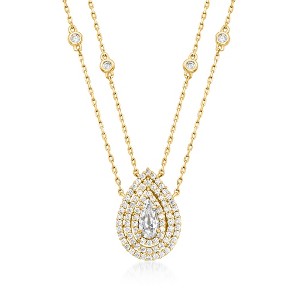 Ross-Simons 0.90 ct. t.w. CZ 2-Strand Drop Necklace in 18kt Gold Over Sterling - 1 of 2