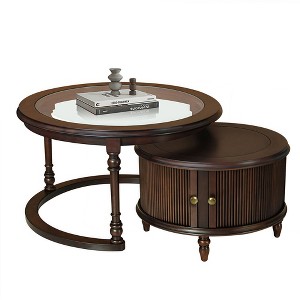 Glass and Solid Wood Nesting Coffee Table Set with Space-Saving Design and Modern Style for Living Room - 1 of 4
