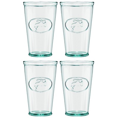 Italian Recycled Green Hiball Glass Set with Embossed Water Faucet, 16 oz