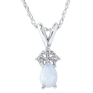 Pompeii3 Pear Shape Opal & Diamond Solitaire Pendant 14K White Gold With 18" Chain - 1 of 2