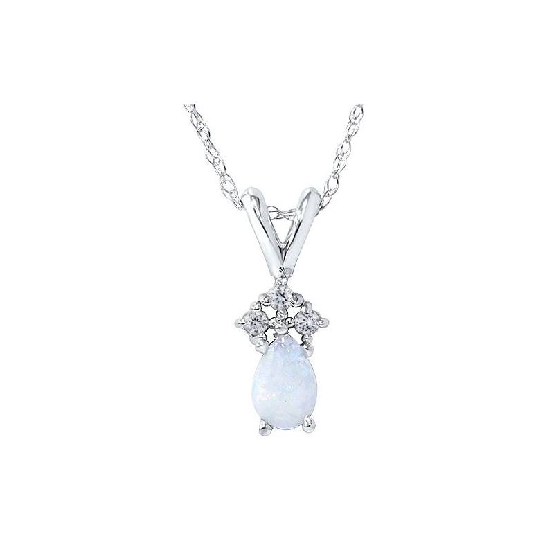 Pompeii3 Pear Shape Opal & Diamond Solitaire Pendant 14K White Gold With 18" Chain, 1 of 3
