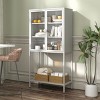 Modern Metal Storage Cabinet with Adjustable Shelves and Glass Doors, 59 in Tall Display for Kitchen or Home Office White-3irtyhousy - 3 of 4