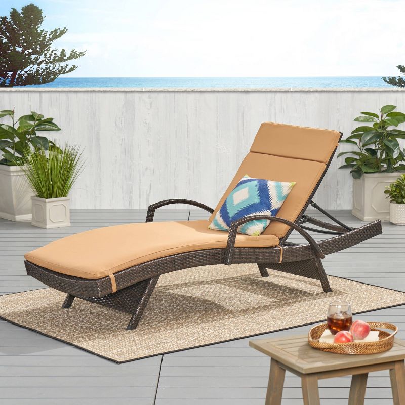 Salem Brown Wicker Adjustable Chaise Lounge with Arms - Brown - Christopher Knight Home, 1 of 6