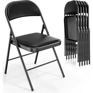 VINGLI 6 Pack Folding Chairs with Padded Seats, Metal Frame with Pu Leather Seat & Back, Capacity 350 lbs, Black - 1 of 4