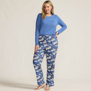 Lands' End Women's Pajama Set Knit Long Sleeve T-Shirt and Flannel Pants - 1 of 4