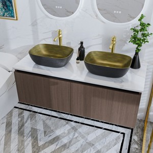 Double Wall Mounted Bathroom Vanity Sink Set with Ceramic Vessel, Faucet - 1 of 4