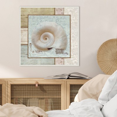 Nautical Seashell Beaded Framed Canvas Wall Art
