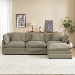 Whisen 112" Modern Design Modular Sofa Couch Upholstered Corduroy L-Shape Sectional Sofa with Side Storage Pockets - 1 of 4