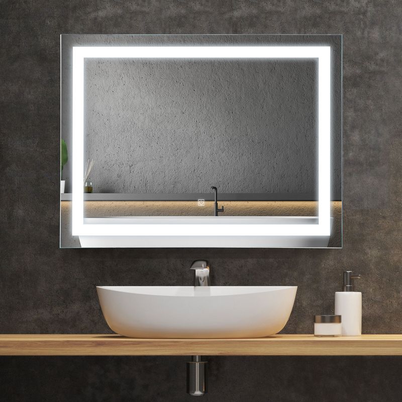 HOMCOM 32" x 24'' LED Illuminated Bathroom Mirror, Wall Mounted Vanity Mirror with Dimmable Memory Touch, Horizontally or Vertically, Silver, 3 of 7