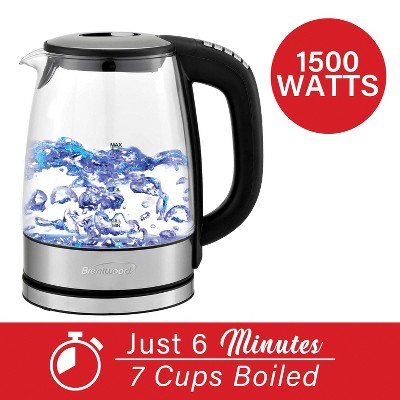 Brentwood 1.79-Qt Black Glass Electric Kettle with LED Light
