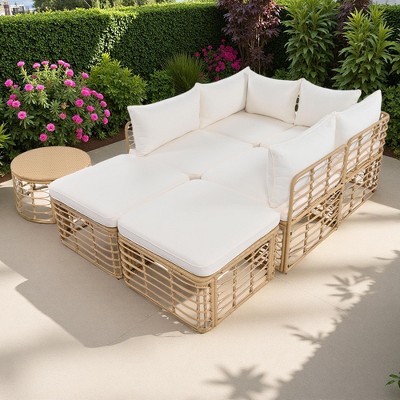 7-Pieces Outdoor Wicker Modular Sectional Sofa Set with Coffee Table, Free Combination