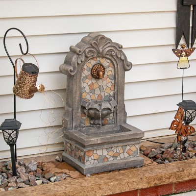 Gray Polyresin Outdoor Wall Fountain with LED Light