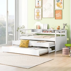 YOOCOZZ Twin XL Size Wood Daybed with 2 Trundles, 3 Storage Cubbies,1 Light and USB Charging - 1 of 4