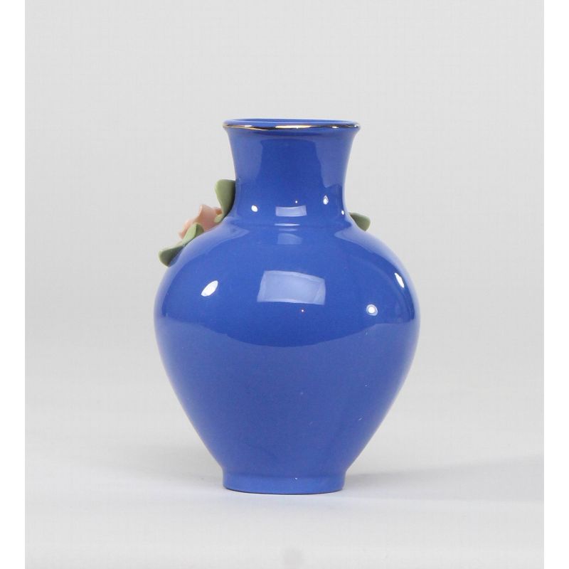 Kevins Gift Shoppe Mini Size Ceramic Columbine Flowers on Blue Vase, 3 of 5