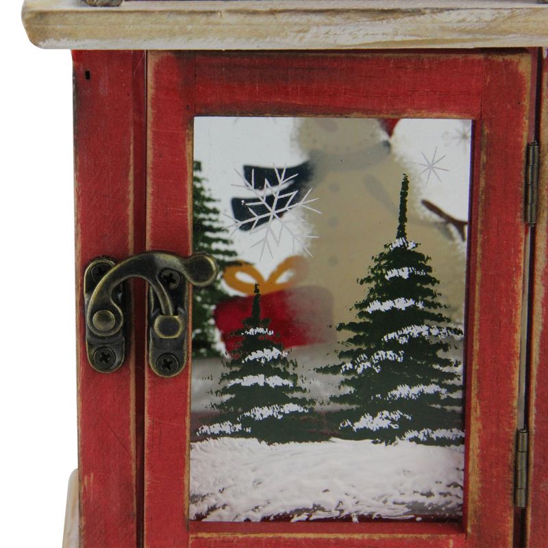 Northlight 11" Red and Brown Snowman Decorative Christmas Pillar Candle Lantern, 3 of 4