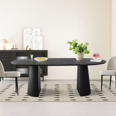Extendable Dining Room Table,83" Oval Dining Table,Wood Grain Breakfast Dining Table for Dining Room,Kitchen,Farmhouse-Tanpinhause