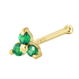 Jewelry Avalanche 3-stone Emerald Nose Bone Nose Stud 22G Solid 14K Gold - 1 of 4