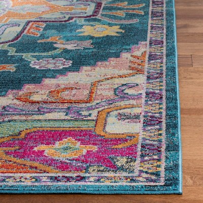 Reversible Teal & Rose Floral Synthetic Area Rug, 8' x 10'
