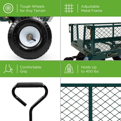 Green Heavy-Duty Steel Garden Utility Wagon with Removable Sides