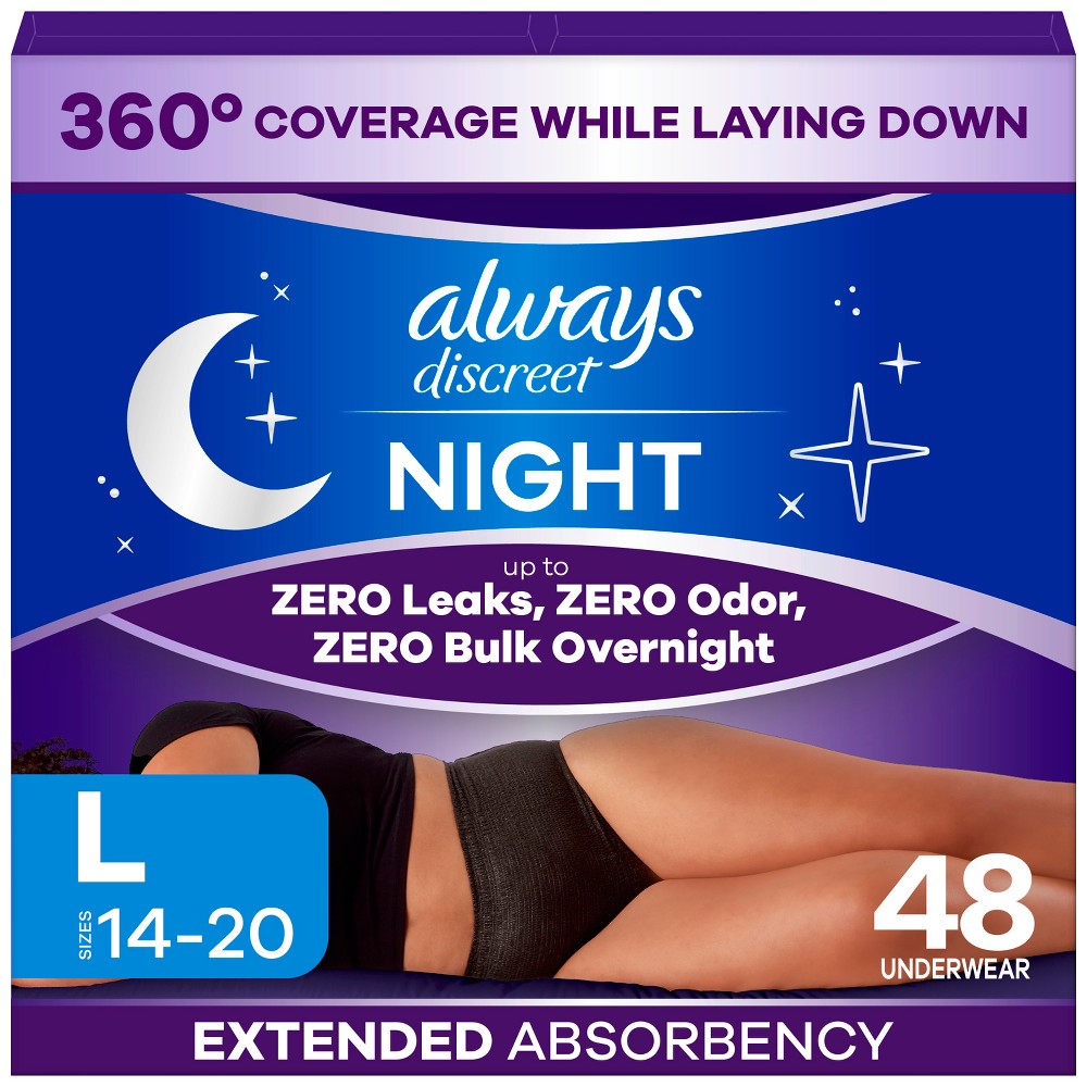 Always Discreet Night Black Women's Incontinence Underwear - Maximum - L - 16ct/3pk