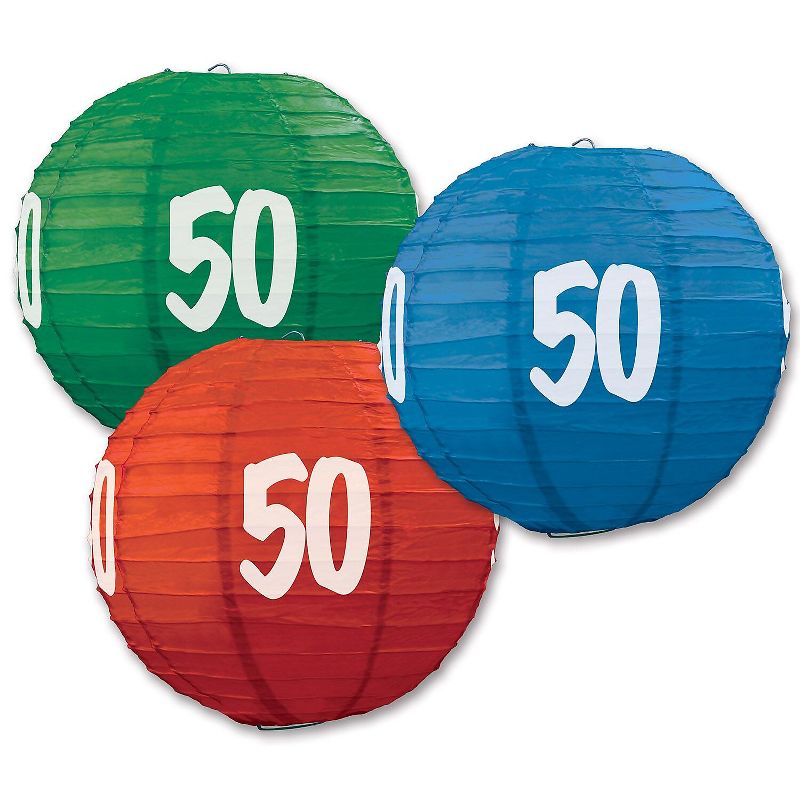 Beistle 9 1/2" "50" Paper Lanterns Assorted 6/Pack 54571-50, 1 of 2