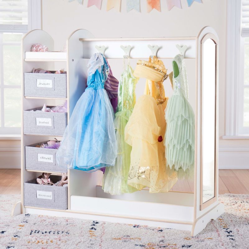 Guidecraft EdQ Dress Up Storage with Bins: Children's Wooden Costume Closet Organizer Wardrobe and Mirror for Kids' Room and Classroom, 1 of 8
