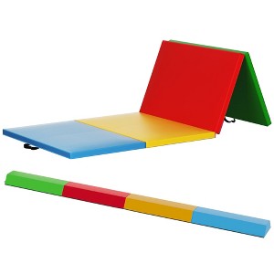 BalanceFrom Fitness 96 x 48 Inch All Purpose Exercise Mat Bundled with 8 Foot Balance Beam Foldable Gymnastic Activity Set, Multi - 1 of 4