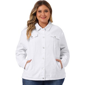 Agnes Orinda Women's Plus Size Button Front Chest Pockets Washed Casual Jean Jackets - 1 of 4