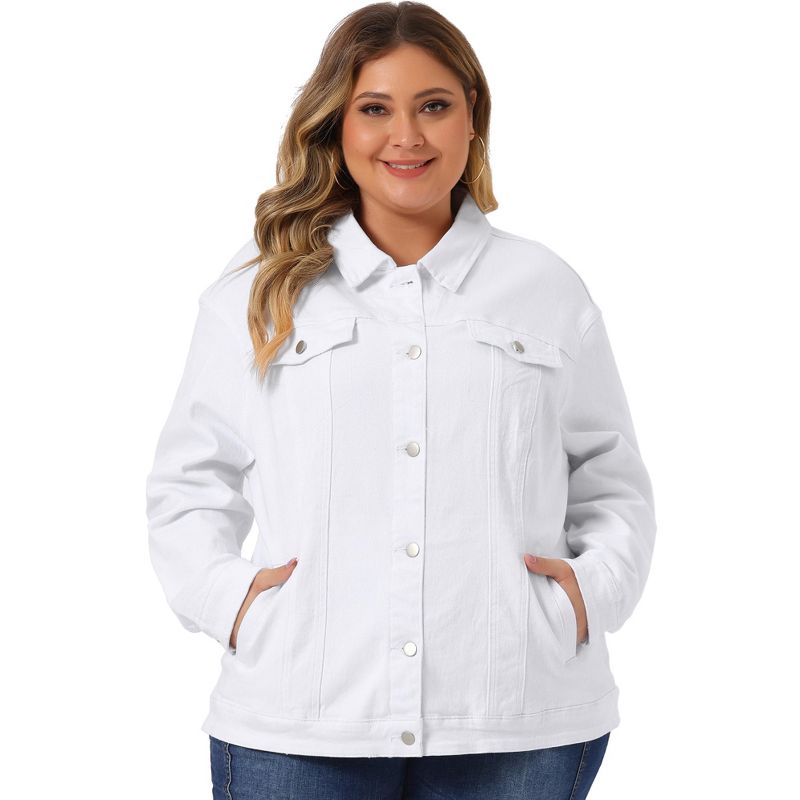 Agnes Orinda Women's Plus Size Outerwear Button Front Washed Casual Denim Jackets, 1 of 7