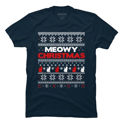 Men's Design By Humans Meowy Christmas Funny Xmas Gift Shirt By thebluebabi T-Shirt