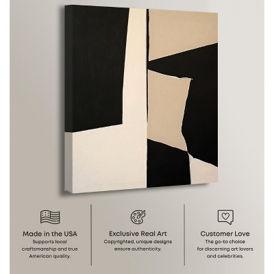 Maderera Modern Black and Beige Abstract Canvas Wall Art, 20" x 24"