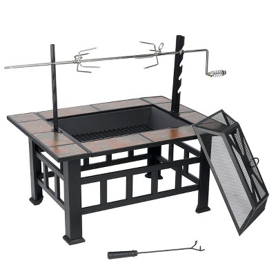 Large Black Wood-Burning Fire Pit Table with Grill