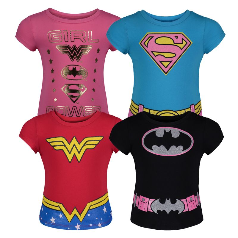 DC Comics Justice League Batman Superman Wonder Woman Toddler Girls 4 Pack T-Shirts Batgirl/Supergirl/Wonder Woman , 1 of 8