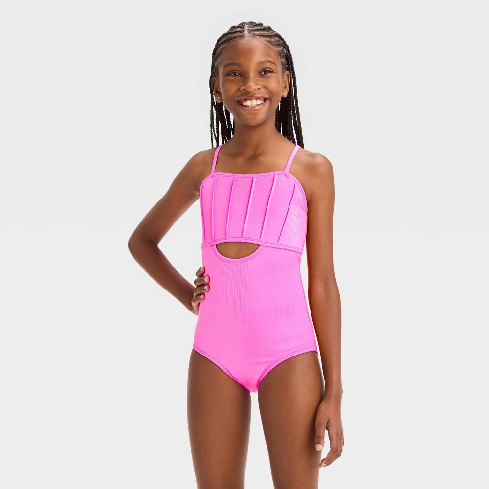 Photos - Swimwear Girls' 'Mermaid Dazzle' Solid One Piece Swimsuit - Cat & Jack™ Pink M