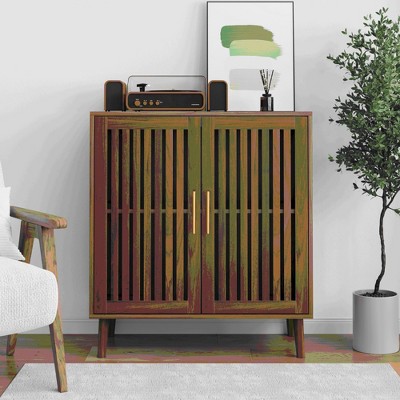 ORRD Farmhouse Sideboard Buffet with Louvered Doors, Walnut Storage Cabinet, 31.5" W