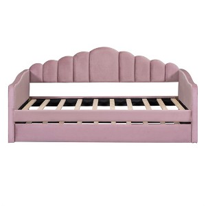 Twin Size Upholstered Daybed With Trundle, Velvet Day Bed With USB Charging Ports, No Box Spring Needed - 1 of 4