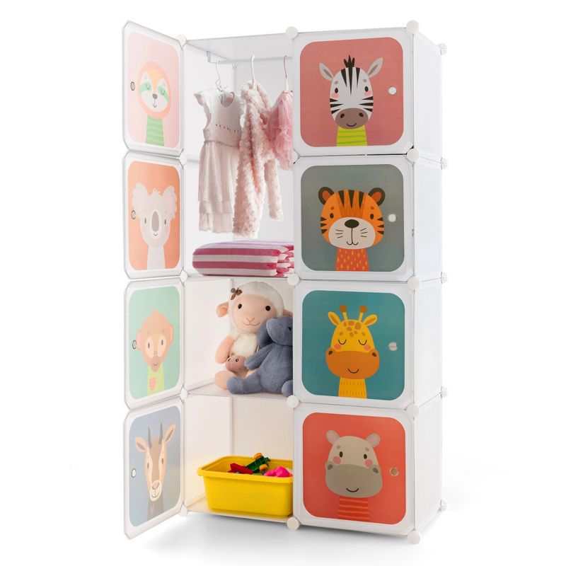 Costway 8-Cube Kids Wardrobe Baby Dresser Bedroom Armoire Clothes Hanging Closet with Doors, 1 of 11