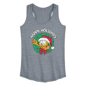 Women's - Garfield - Happy Holidays Wreath Graphic Racerback Tank - 1 of 4