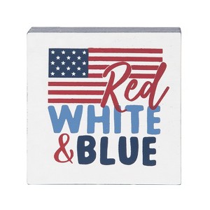 C&F Home 4.75" x 4.75" x 1.5" Red White & Blue USA Flag 4th of July Patriotic Shelf Block Décor - 1 of 4