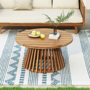 Outdoor Acacia Wood Patio Coffee Table, Round Coffee Table for Backyard, Lawn, Balcony - 1 of 4