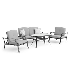 Greemotion 4pc Palma Steel Outdoor Patio Conversation Furniture Sets with Reclining Seats Gray: Powder-Coated, UV & Weather-Resistant - 1 of 4