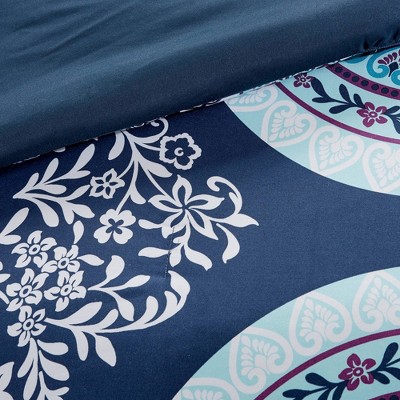 Intelligent Design 7pc Twin XL Blaire Comforter and Sheet Set Navy: Microfiber Bedding, Bohemian Medallion Pattern, Includes Pillowcases & Shams — фото 7