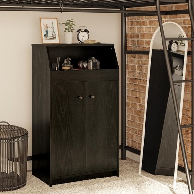 Black Oak 2-Door Vertical Storage Tower with Adjustable Shelves